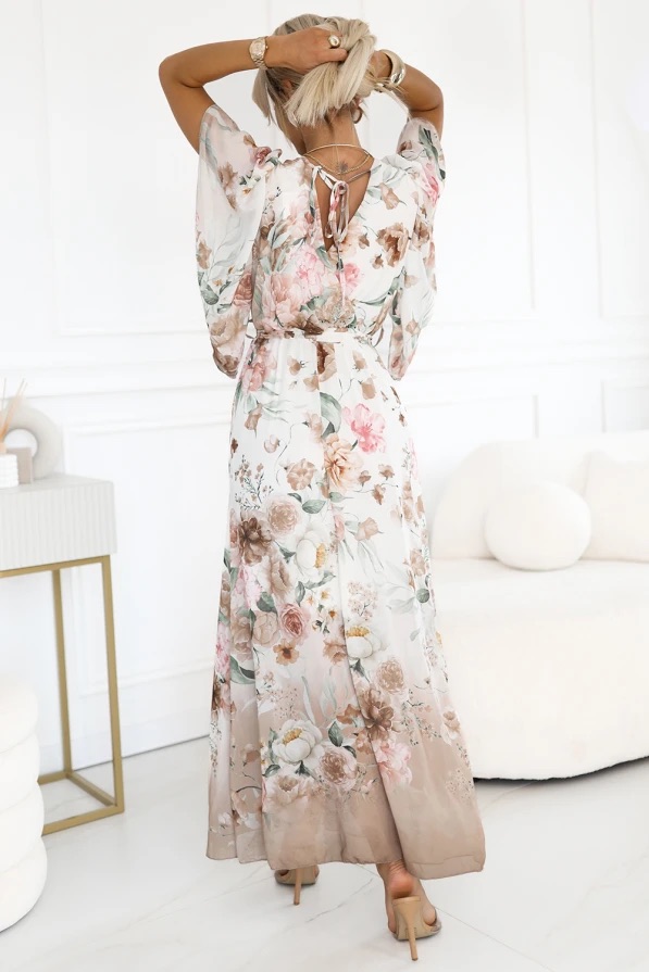 Airy Floral Long Coat Beige
