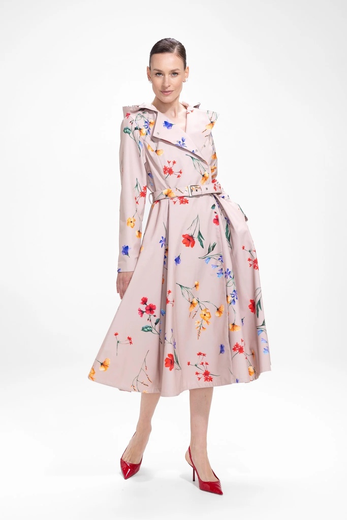Airy Floral Long Coat Beige