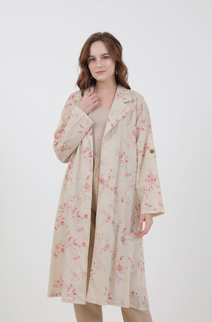 Airy Floral Long Coat Beige